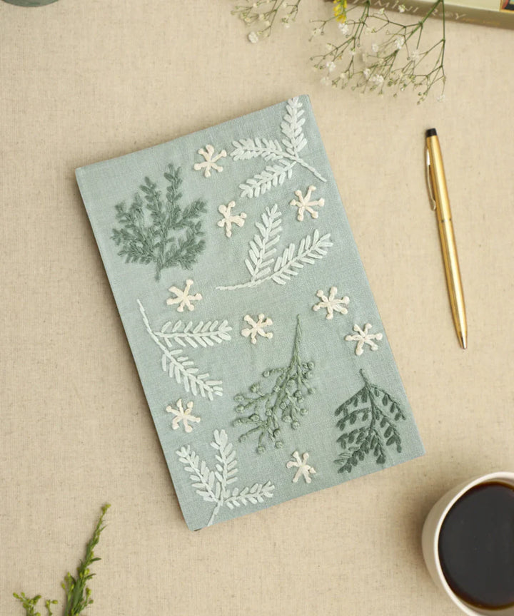 Fern Whisper Dupion Hand Embroidered Diary | Handmade paper | SHOBITAM
