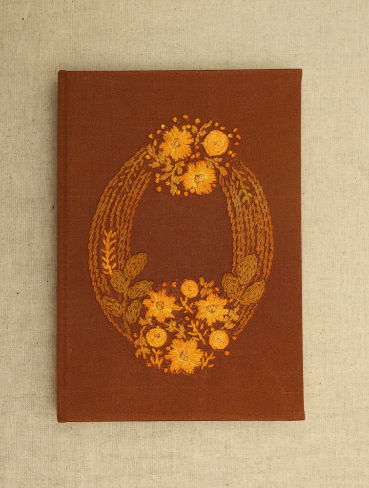 Wood Free, Cotton Paper Brown Oval Hand Embroidered Diary with Handmade Paper,100 Pages