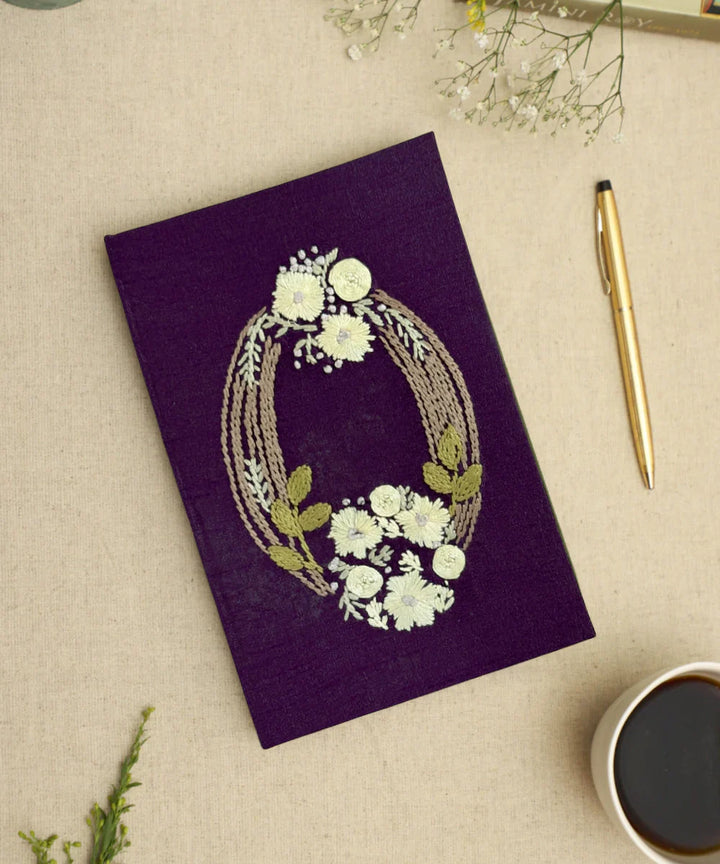 Deep Mauve Dupion Hand Embroidered Diary {Handmade Paper) | SHOBITAM