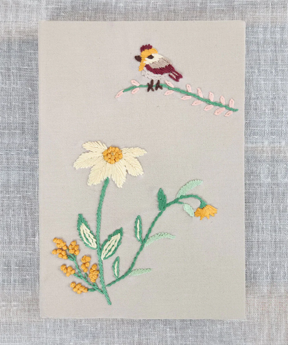 Beige (Natural) Cotton Hand Embroidered Diary (Handmade Paper) | SHOBITAM