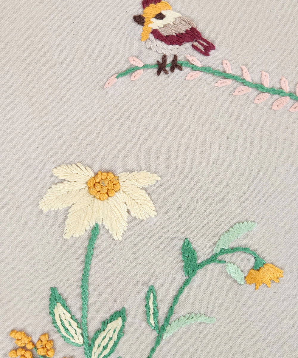 Beige (Natural) Cotton Hand Embroidered Diary (Handmade Paper) | SHOBITAM