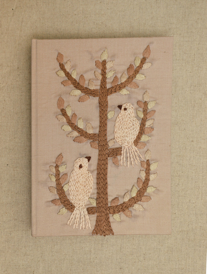 Wood Free, Cotton Paper Natural Beige Hand Embroidered Diary with Handmade Paper,100 Pages