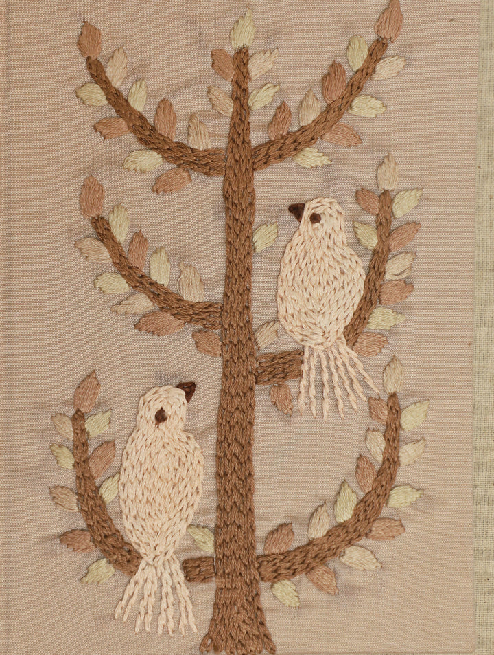 Wood Free, Cotton Paper Natural Beige Hand Embroidered Diary with Handmade Paper,100 Pages