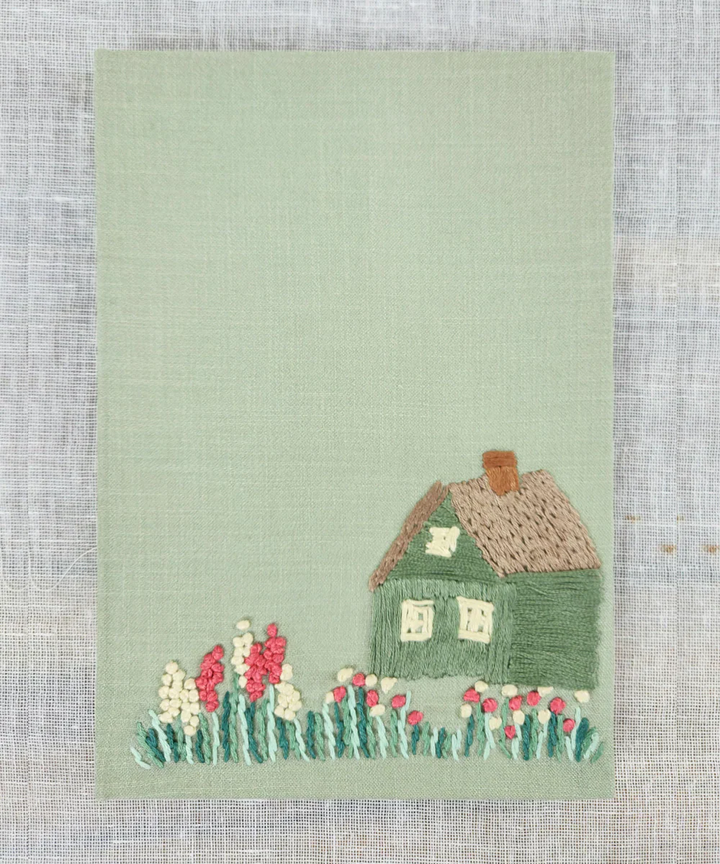 Sage Green Cotton Hand Embroidered Diary (Handmade Paper) | SHOBITAM