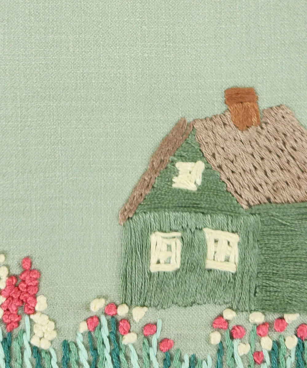 Sage Green Cotton Hand Embroidered Diary (Handmade Paper) | SHOBITAM