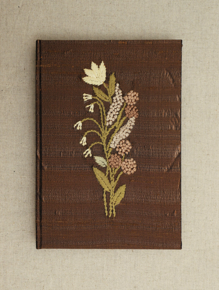 Wood Free, Cotton based Dark Brown Floral Hand Embroidered Diary with Handmade Paper,100 Pages