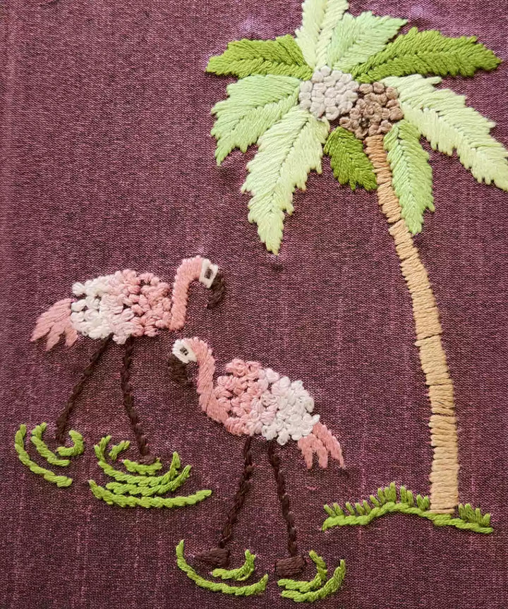 Flamingo Garden Hand Embroidered Diary | Handmade Cotton Paper | SHOBITAM