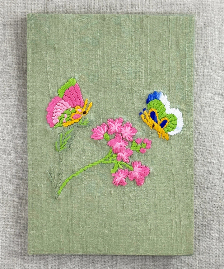 Sage Green Silk Blend Hand Embroidered Diary (Handmade Paper) | SHOBITAM