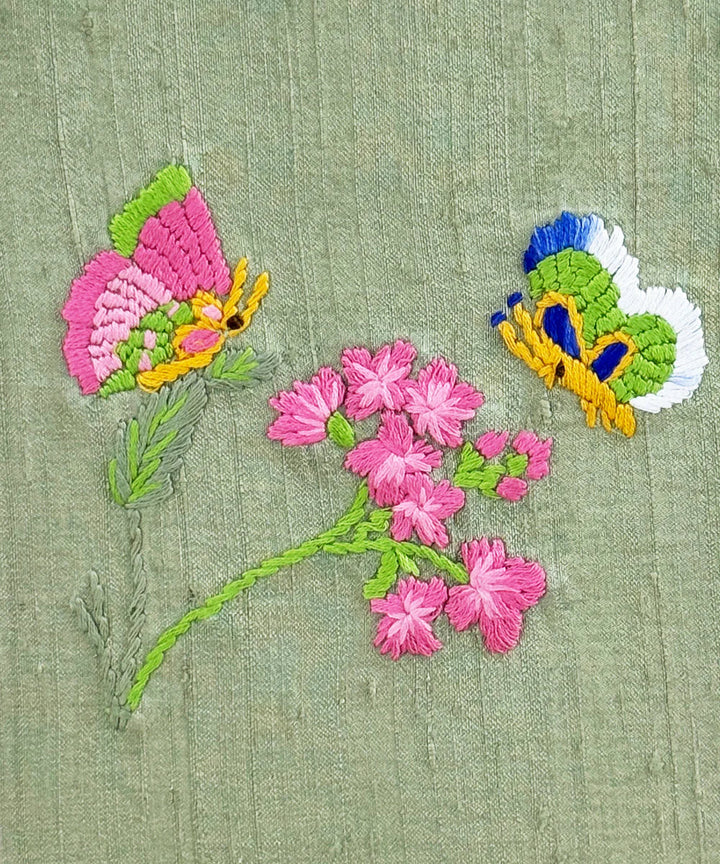 Sage Green Silk Blend Hand Embroidered Diary (Handmade Paper) | SHOBITAM