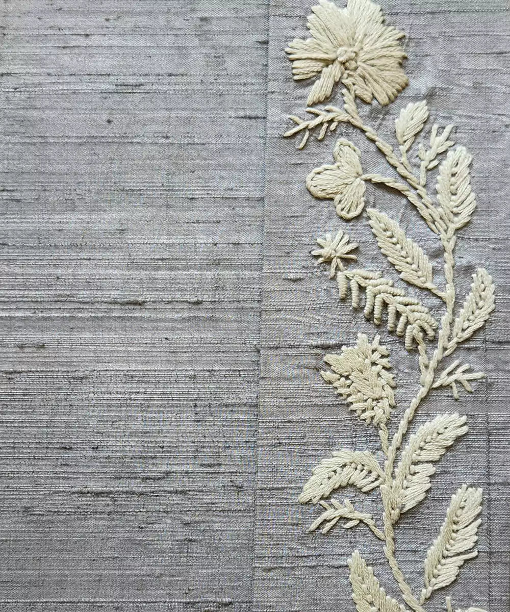 Grey Floral Flap Hand Embroidered Diary | Handmade Cotton Paper | SHOBITAM