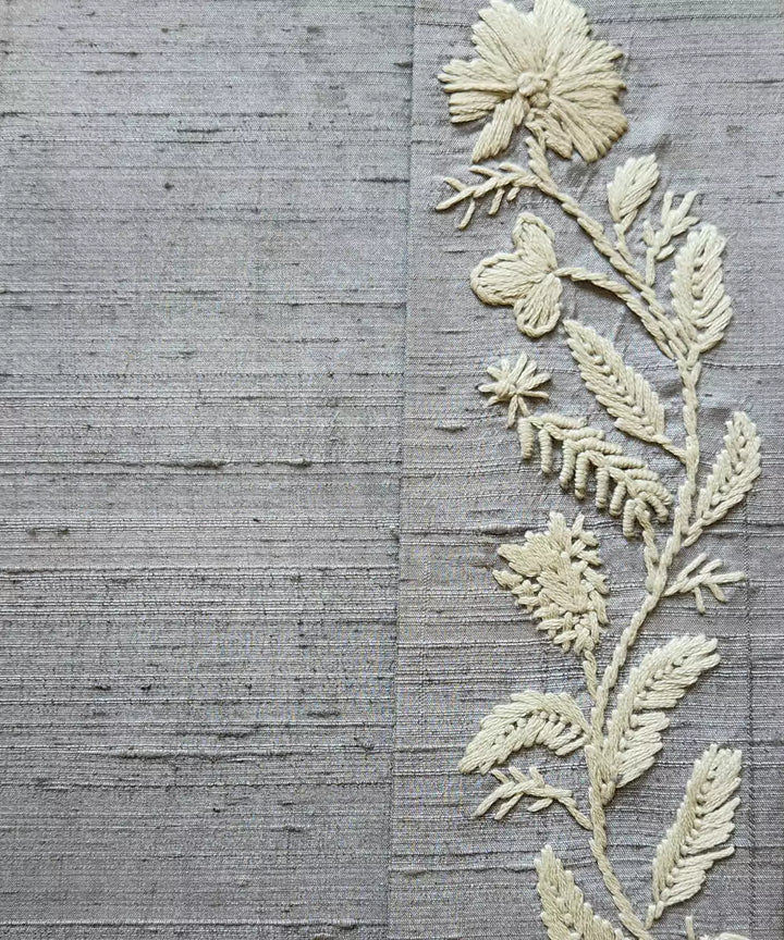 Grey Floral Flap Hand Embroidered Diary | Handmade Cotton Paper | SHOBITAM
