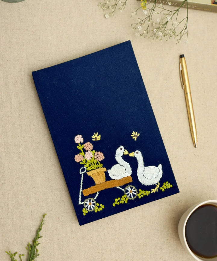 Navy Cotton Hand Embroidered Diary {Handmade Paper) | SHOBITAM