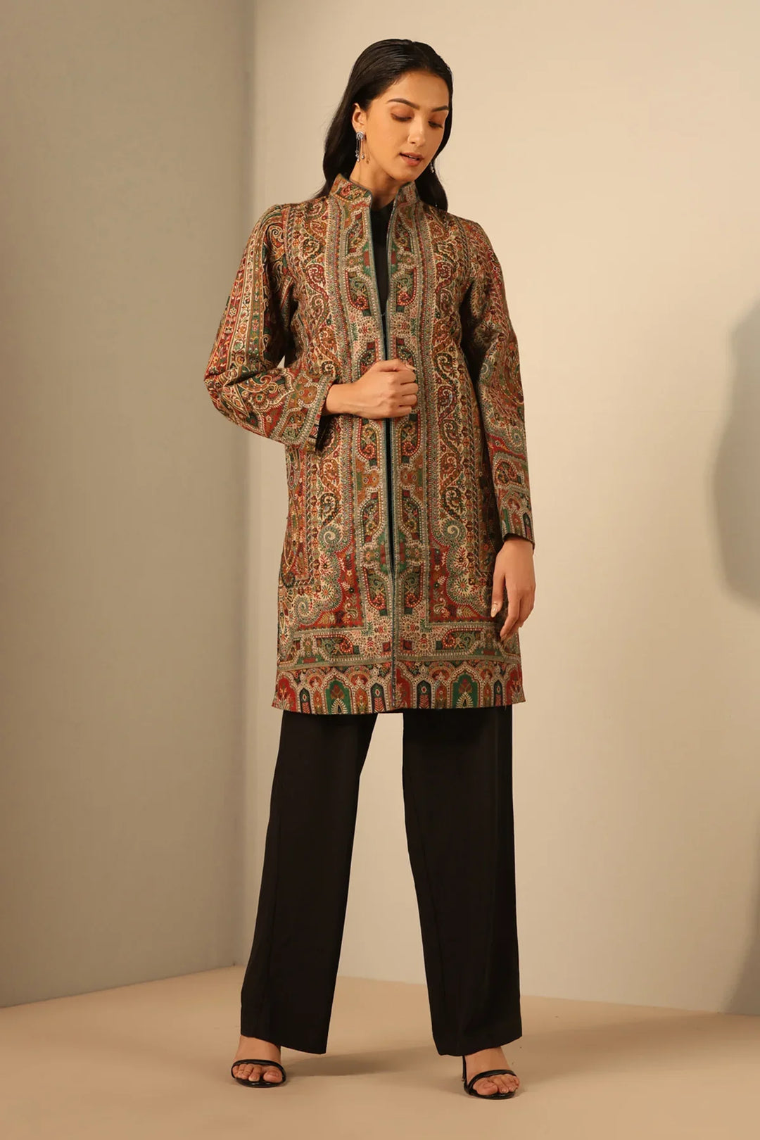 Nuria Fine Wool Silk Around Knee Coat for Women | Made To Order