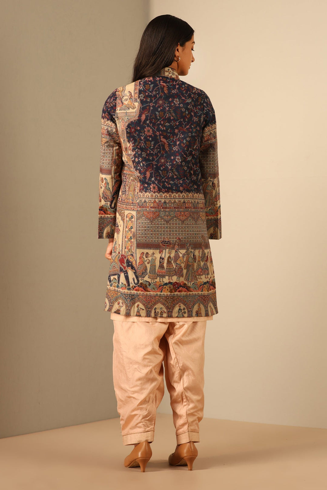 Multicolor Fine Wool Silk Around Knee Coat for Women | Made To Order