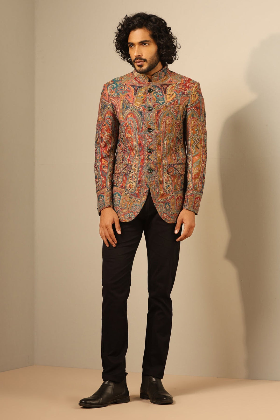 Stunning Multicolor Fine Wool Silk Full Jacket for Men | Made To Order