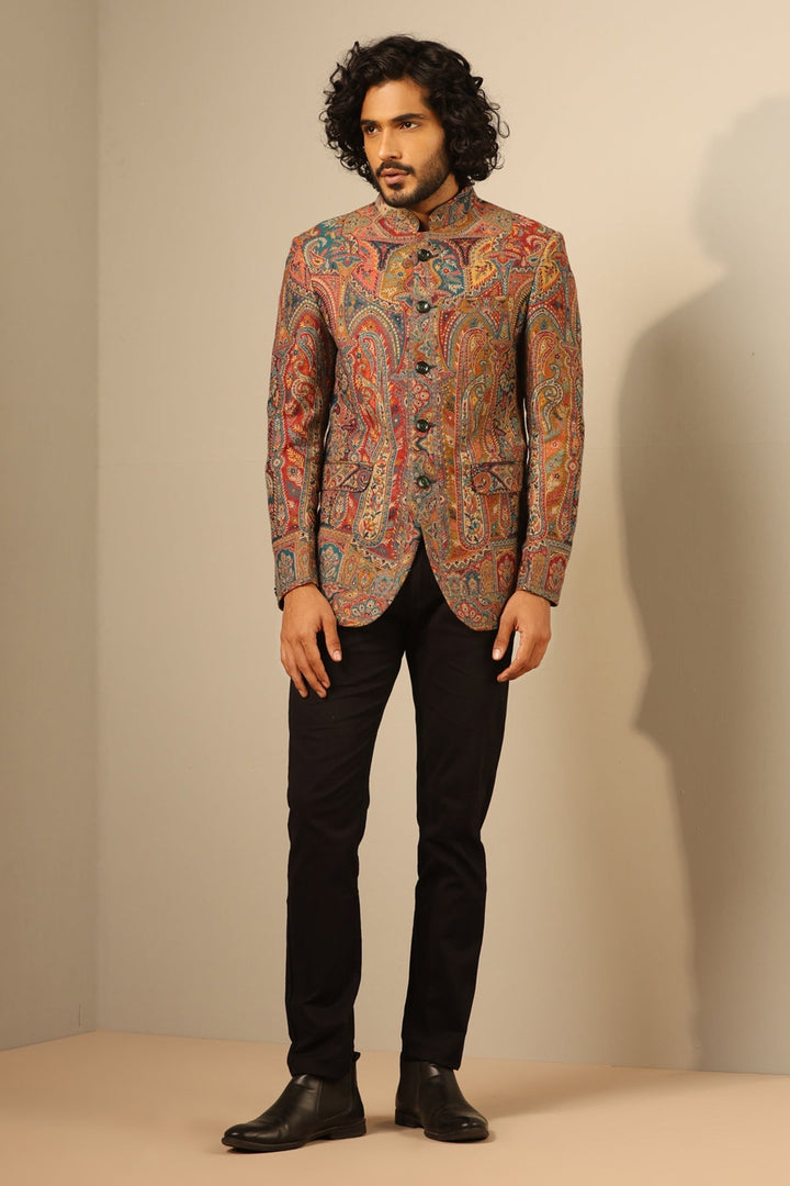 Stunning Multicolor Fine Wool Silk Full Jacket for Men | Made To Order