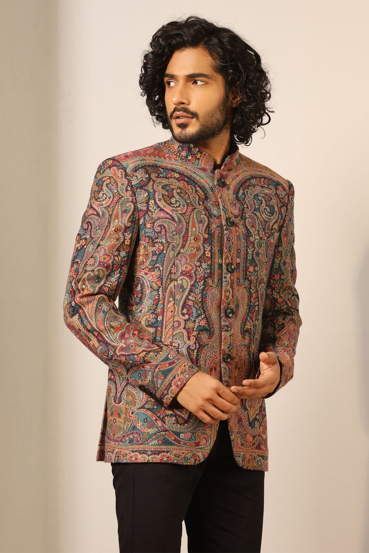 Stunning Multicolor Fine Wool Silk Full Jacket for Men | Made To Order