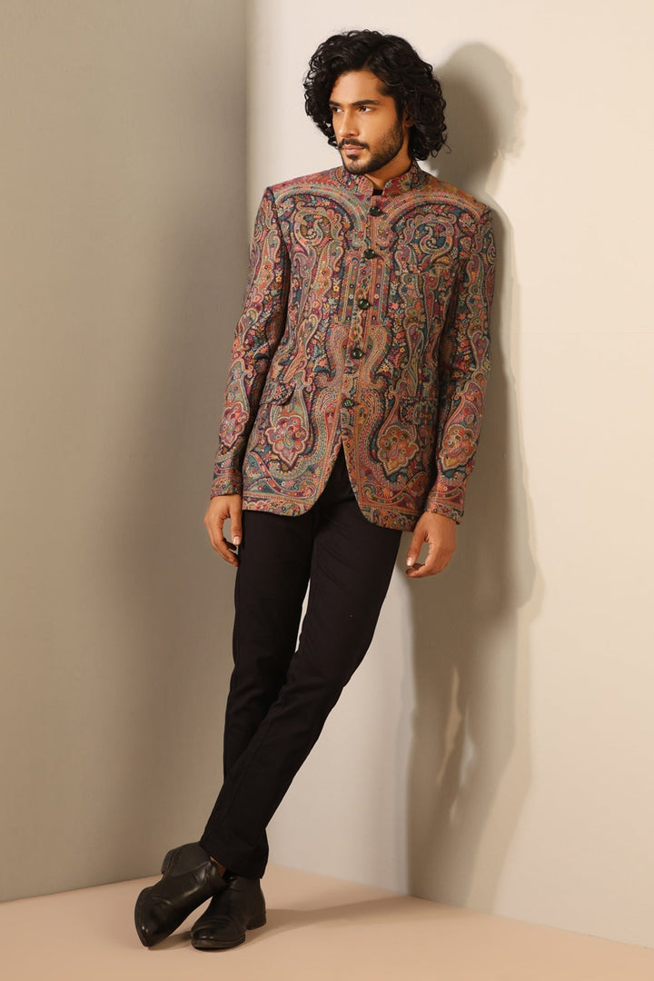 Stunning Multicolor Fine Wool Silk Full Jacket for Men | Made To Order