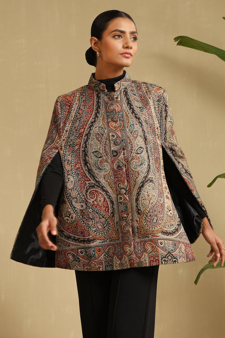 Multicolor Jazz Fine Wool Silk Cape | Made To Order