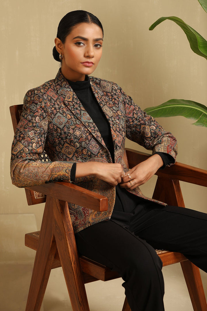 Multicolor Fine Wool Silk Full Jacket for Women with Paisley Design | Made To Order