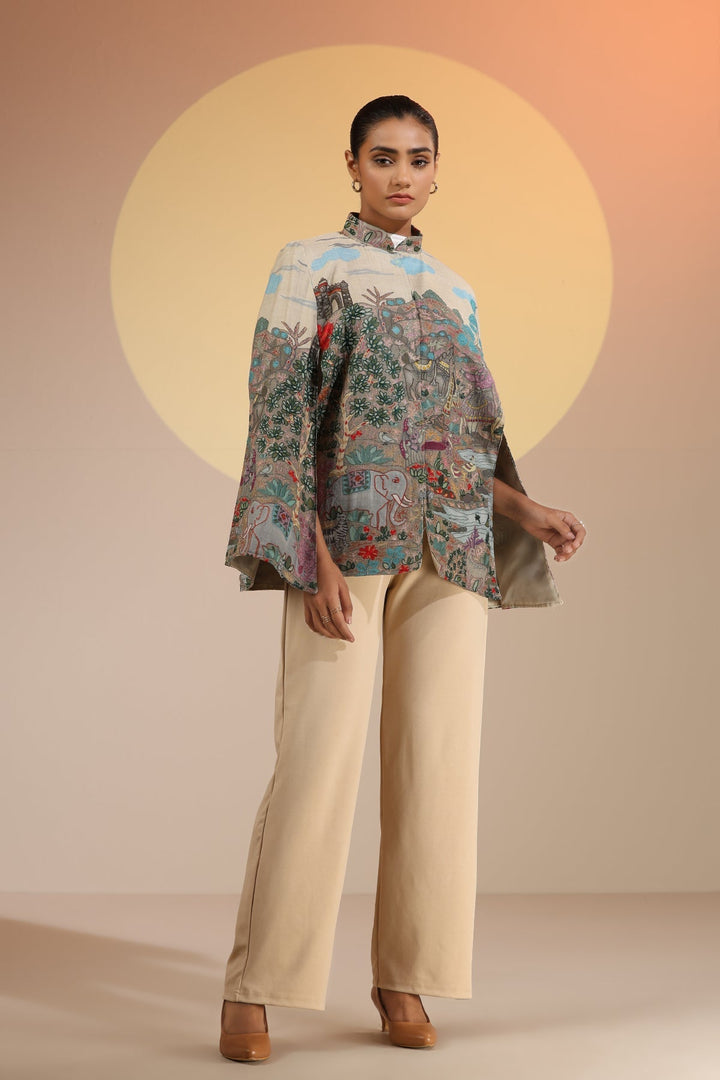 Roxane Fine Wool Silk Kalamkari Cape | SHOBITAM