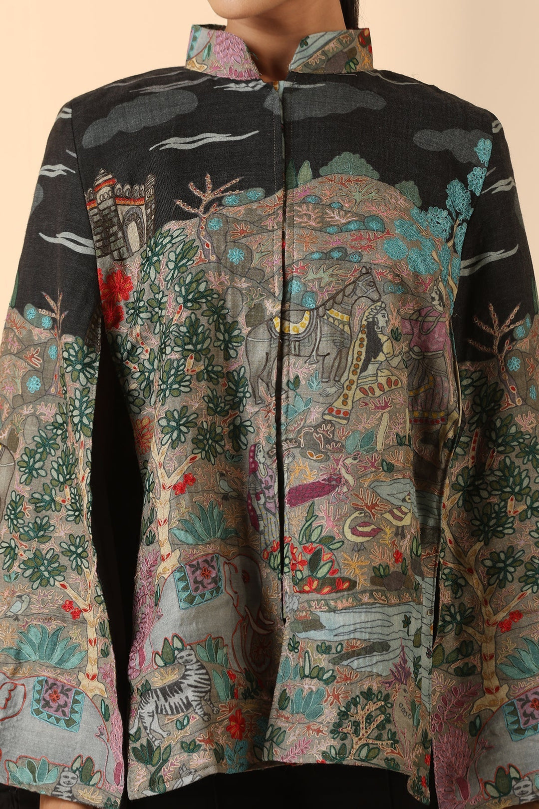 Estelle Fine Wool Silk Kalamkari Cape | Made To Order