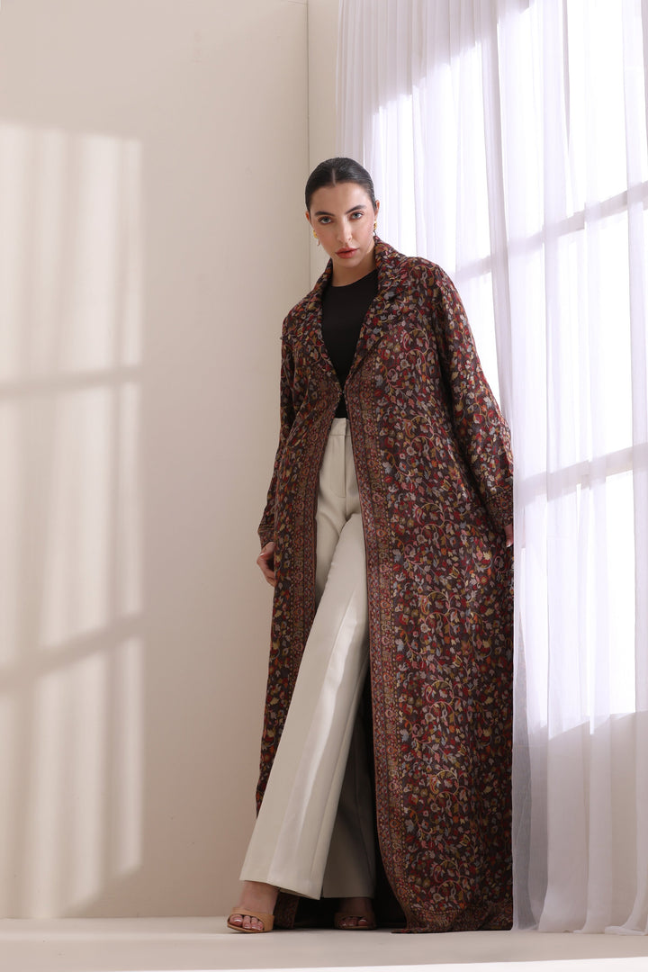 Luxury Brown Kani Woven Long Jacket in Cashmere Fine Wool | Made To Order