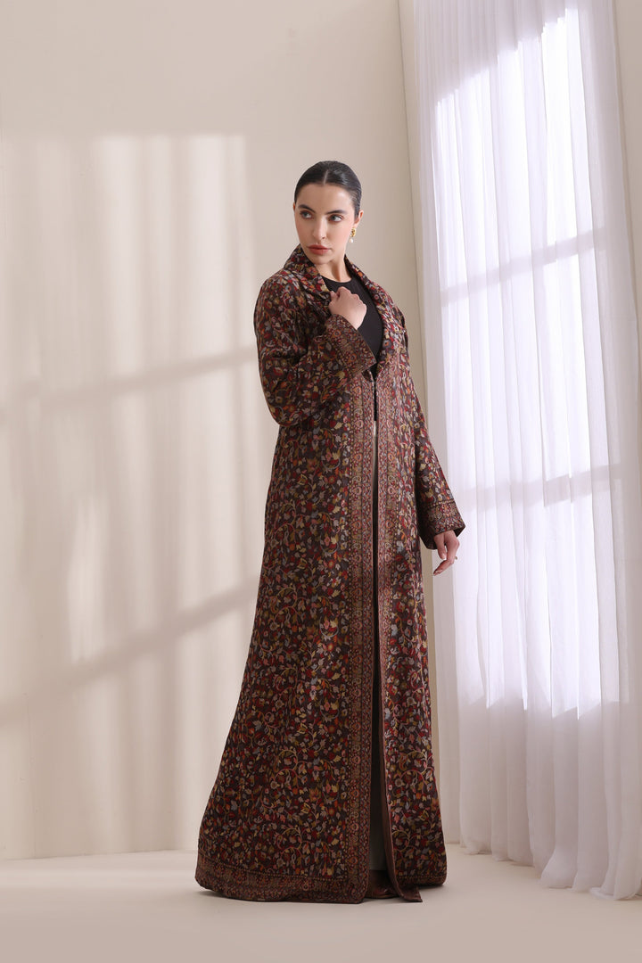 Luxury Brown Kani Woven Long Jacket in Cashmere Fine Wool | Made To Order