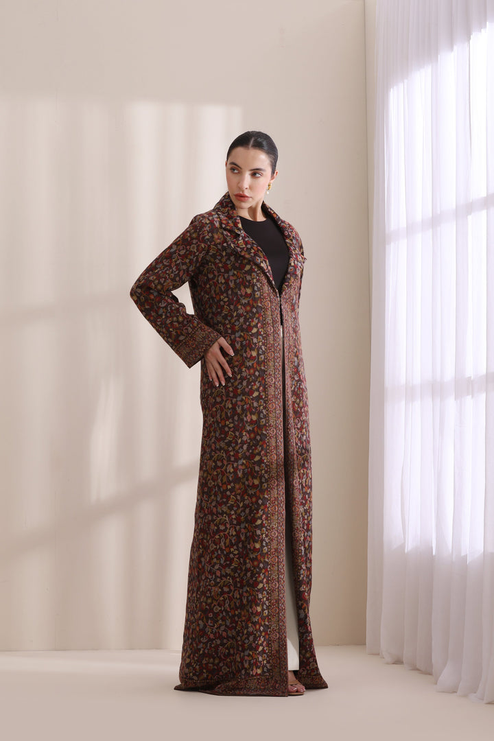 Luxury Brown Kani Woven Long Jacket in Cashmere Fine Wool | Made To Order