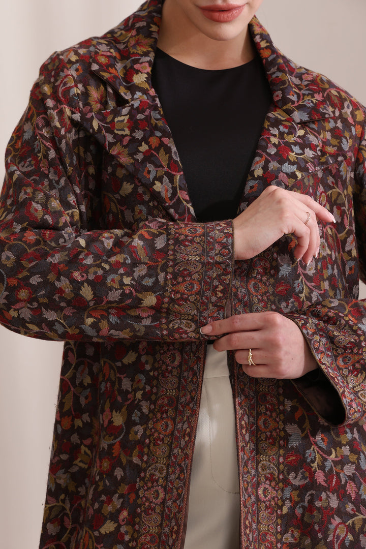 Luxury Brown Kani Woven Long Jacket in Cashmere Fine Wool | Made To Order