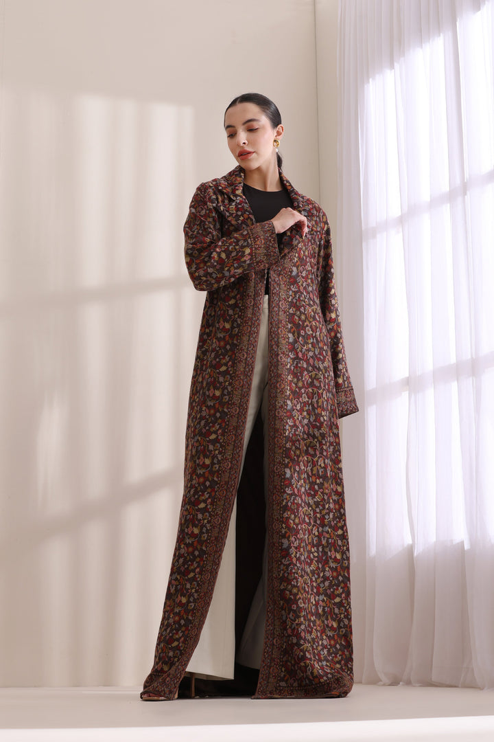 Luxury Brown Kani Woven Long Jacket in Cashmere Fine Wool | Made To Order