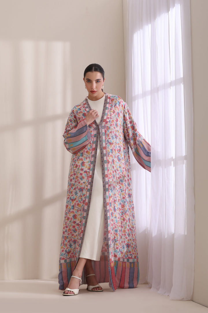 Brown Cashmere Kani Woven Long Jacket - Hailey Style | Made To Order