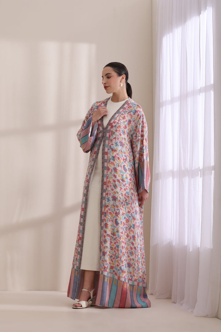 Brown Cashmere Kani Woven Long Jacket - Hailey Style | Made To Order