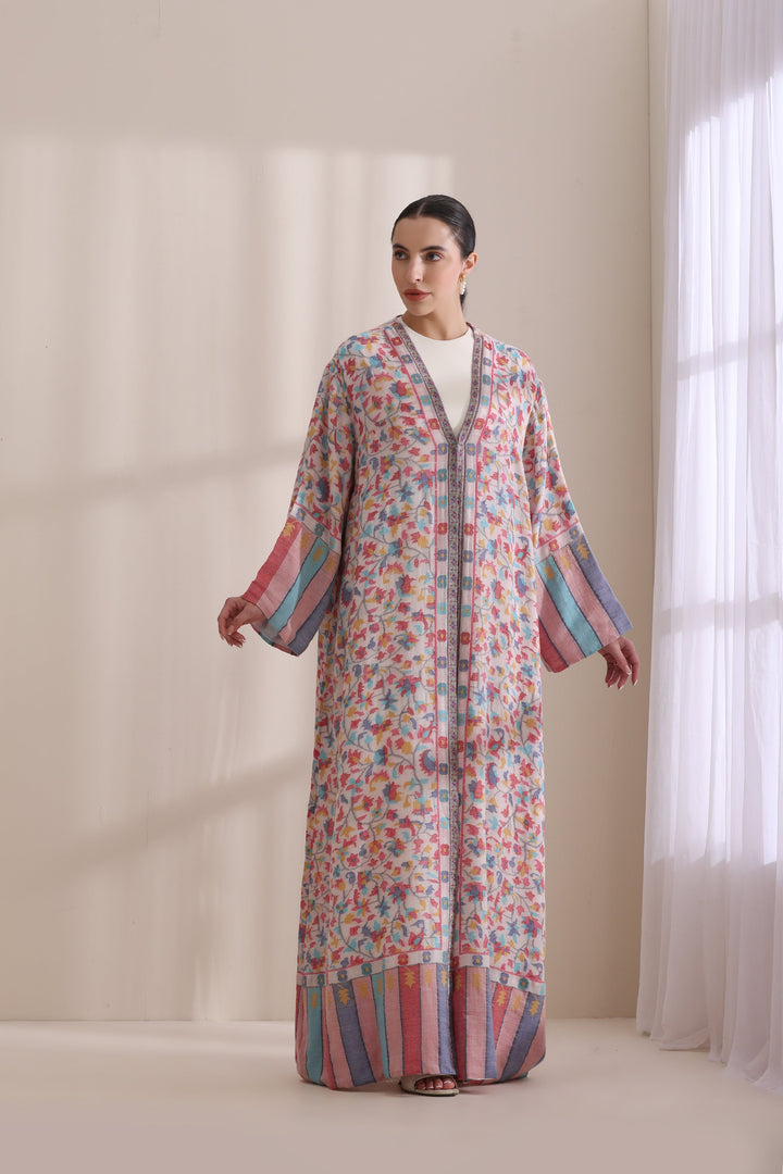 Brown Cashmere Kani Woven Long Jacket - Hailey Style | Made To Order