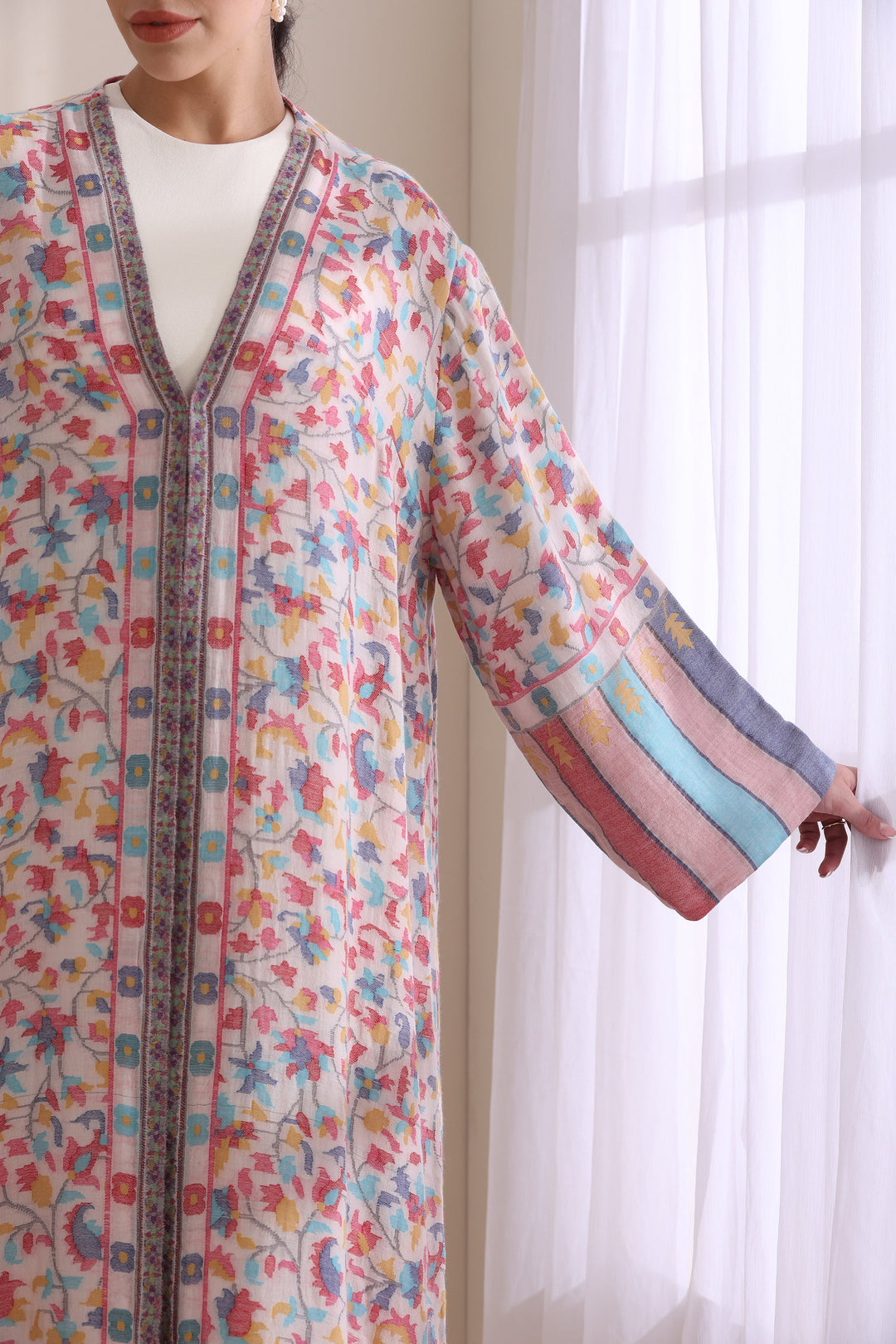 Brown Cashmere Kani Woven Long Jacket - Hailey Style | Made To Order