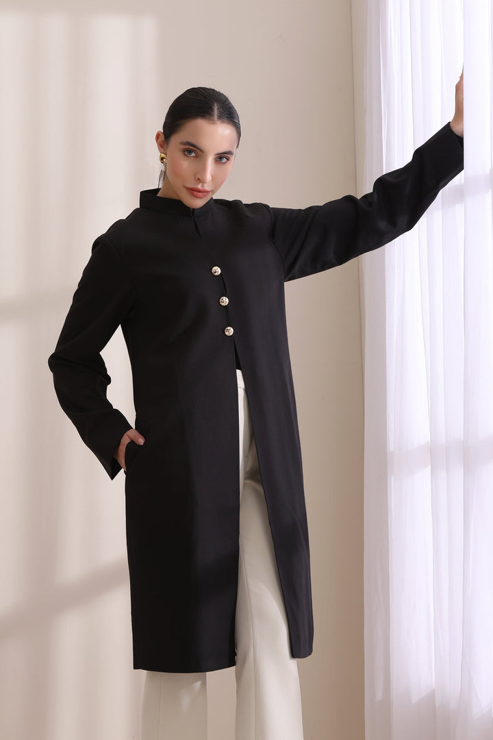 Madeline Plain jacket in Black Multi Cashmere Fine Wool | Made To Order