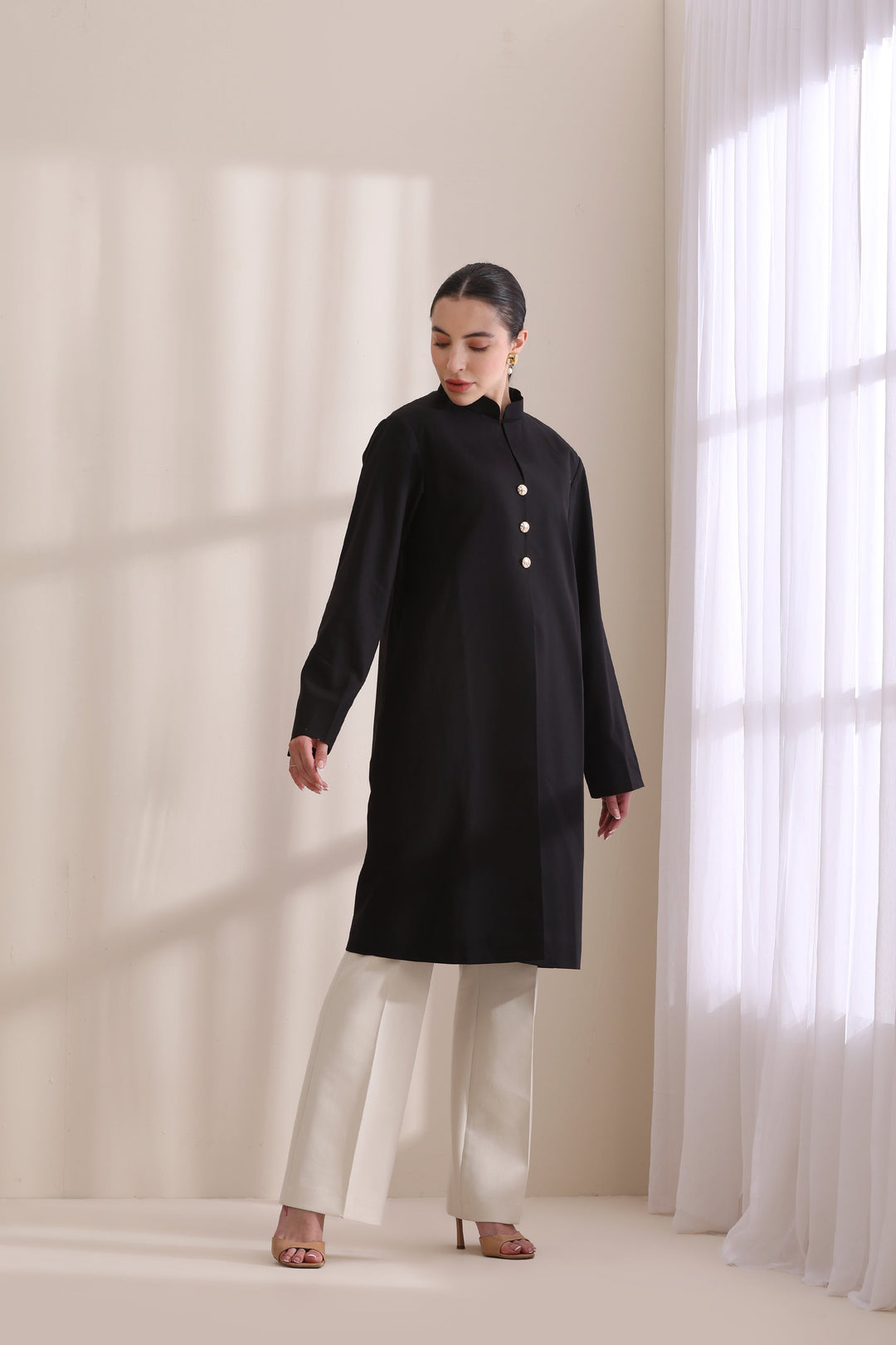 Madeline Plain jacket in Black Multi Cashmere Fine Wool | Made To Order