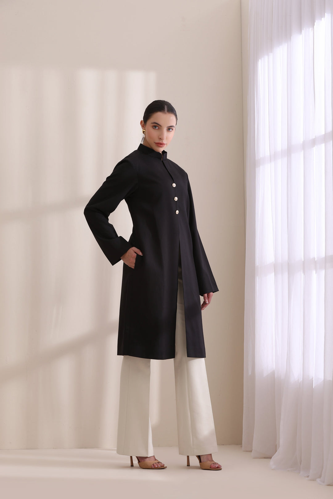 Madeline Plain jacket in Black Multi Cashmere Fine Wool | Made To Order