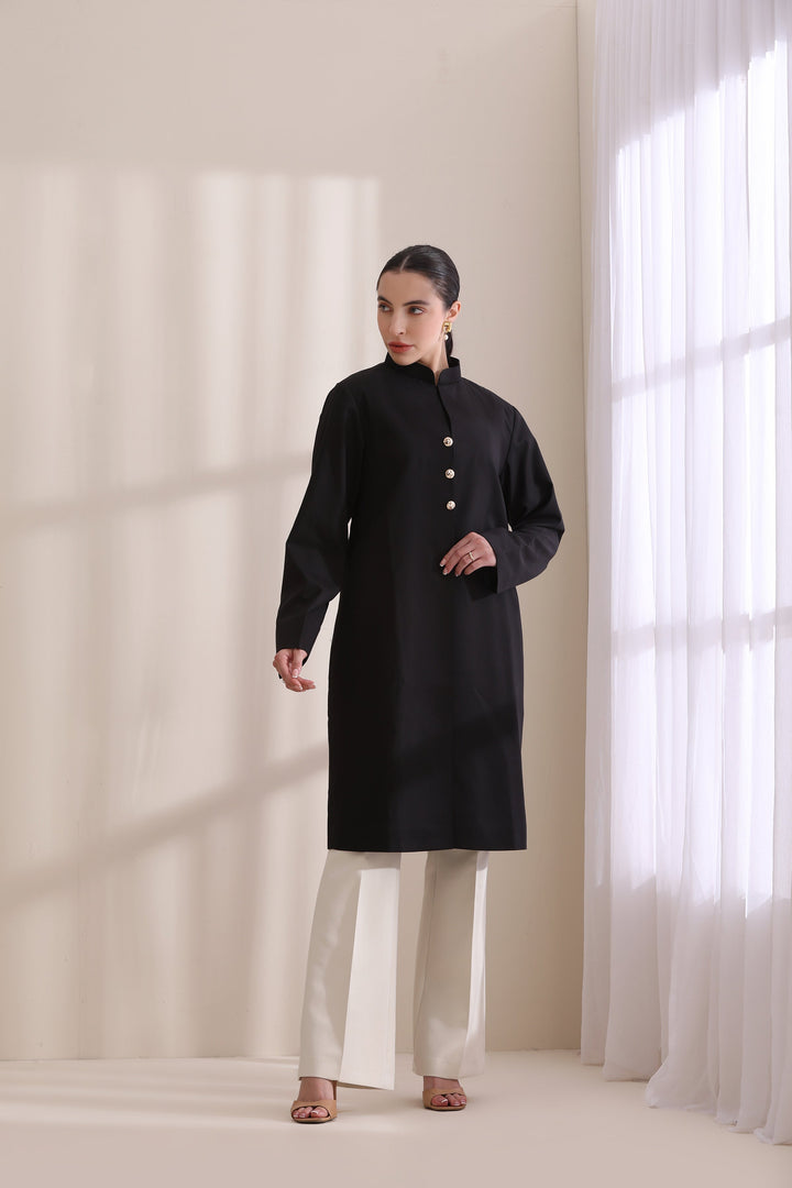 Madeline Plain jacket in Black Multi Cashmere Fine Wool | Made To Order