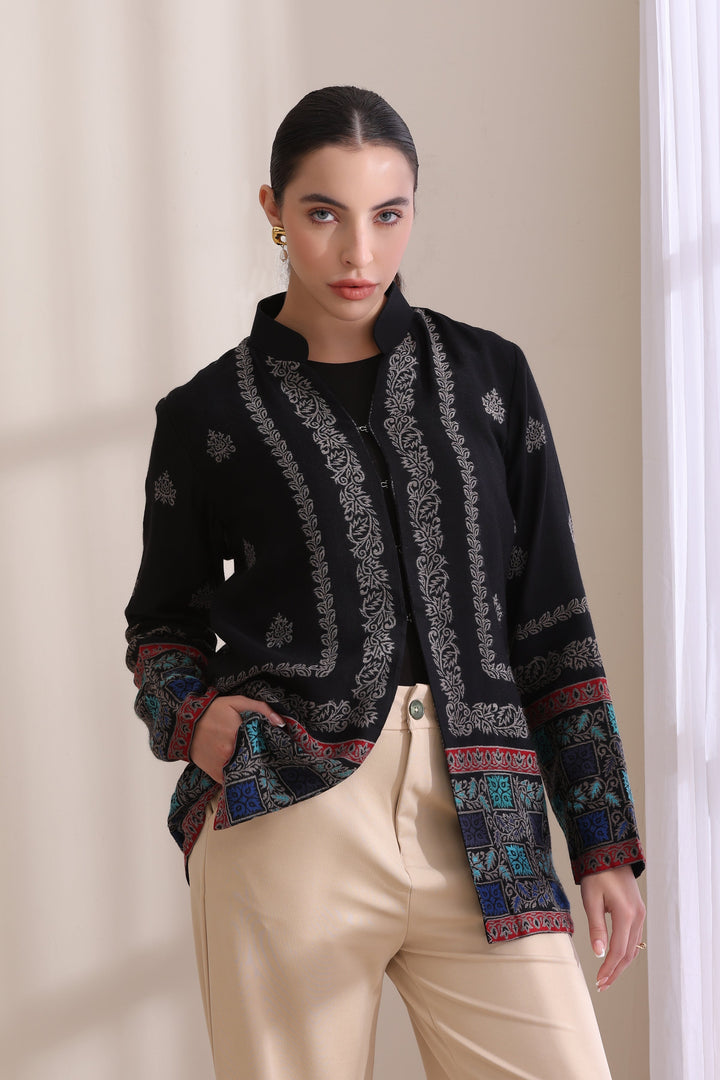 Quinn short jacket in Black Multi Cashmere Fine Wool | Made To Order