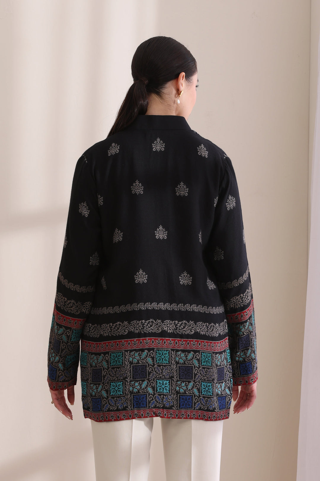 Quinn short jacket in Black Multi Cashmere Fine Wool | Made To Order