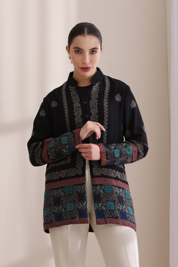 Quinn short jacket in Black Multi Cashmere Fine Wool | Made To Order
