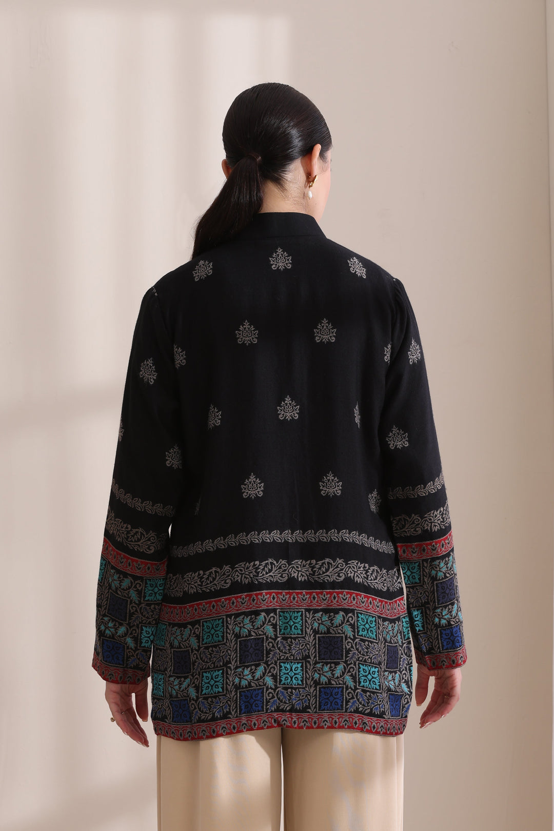 Quinn short jacket in Black Multi Cashmere Fine Wool | Made To Order