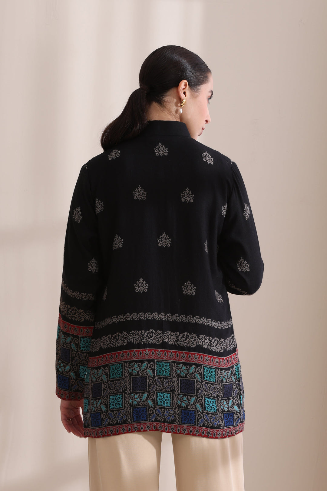 Quinn short jacket in Black Multi Cashmere Fine Wool | Made To Order