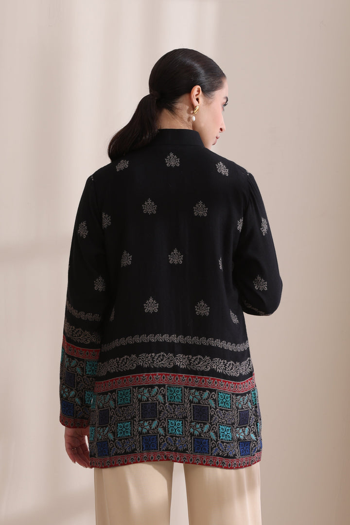 Quinn short jacket in Black Multi Cashmere Fine Wool | Made To Order