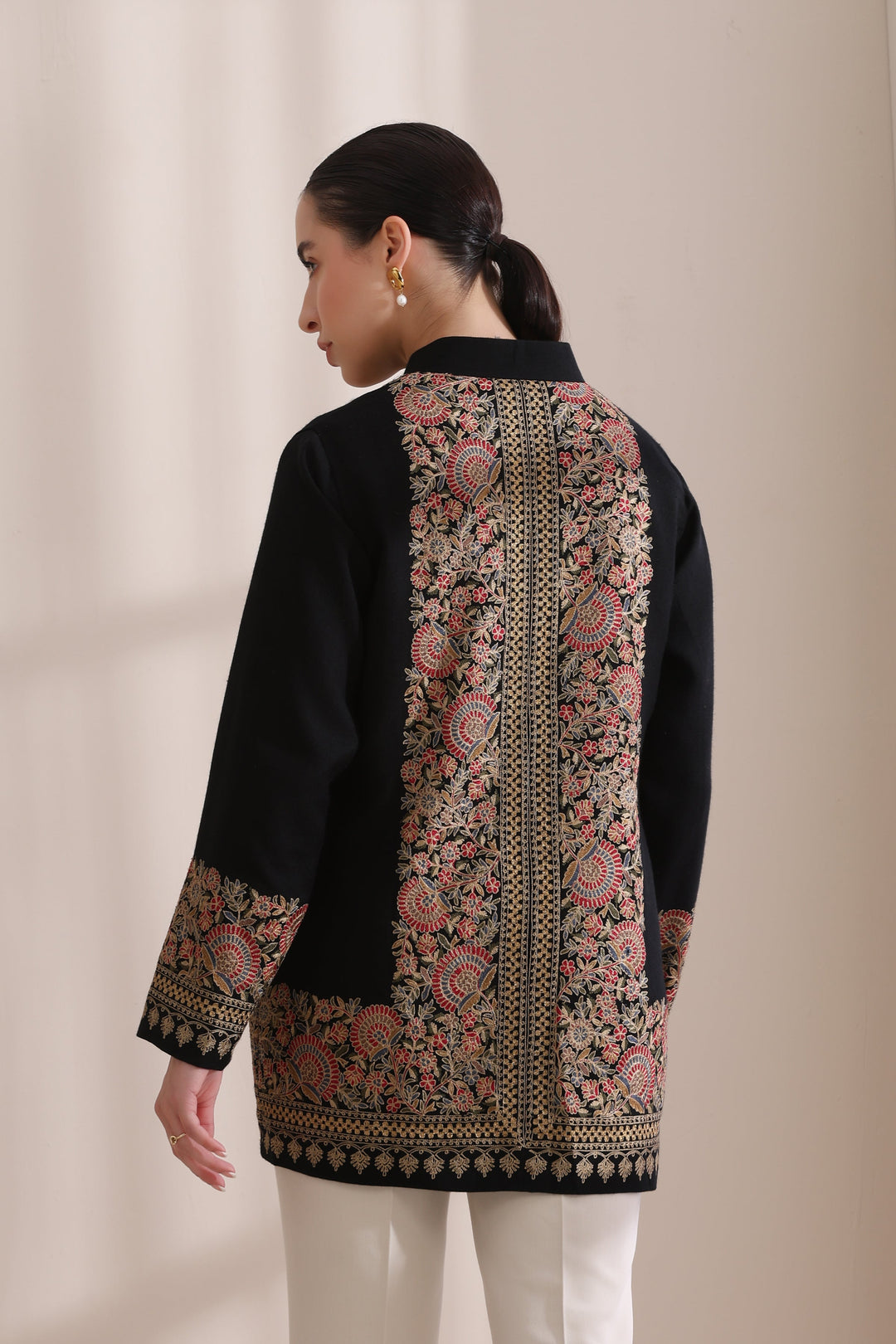 Sarah short jacket in Black Multi Cashmere Fine Wool | Made To Order