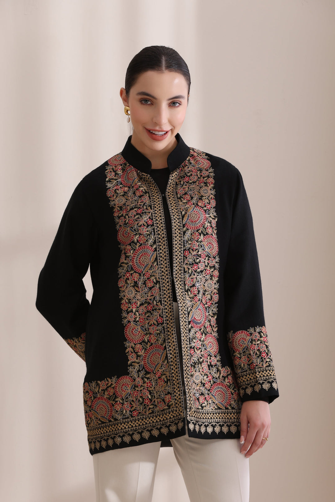 Sarah short jacket in Black Multi Cashmere Fine Wool | Made To Order