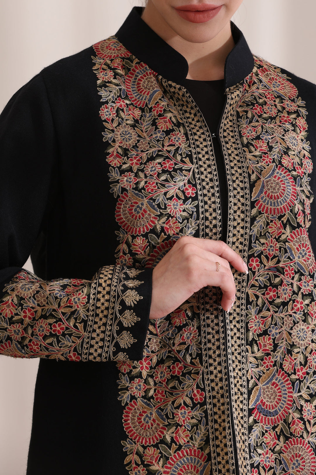 Sarah short jacket in Black Multi Cashmere Fine Wool | Made To Order