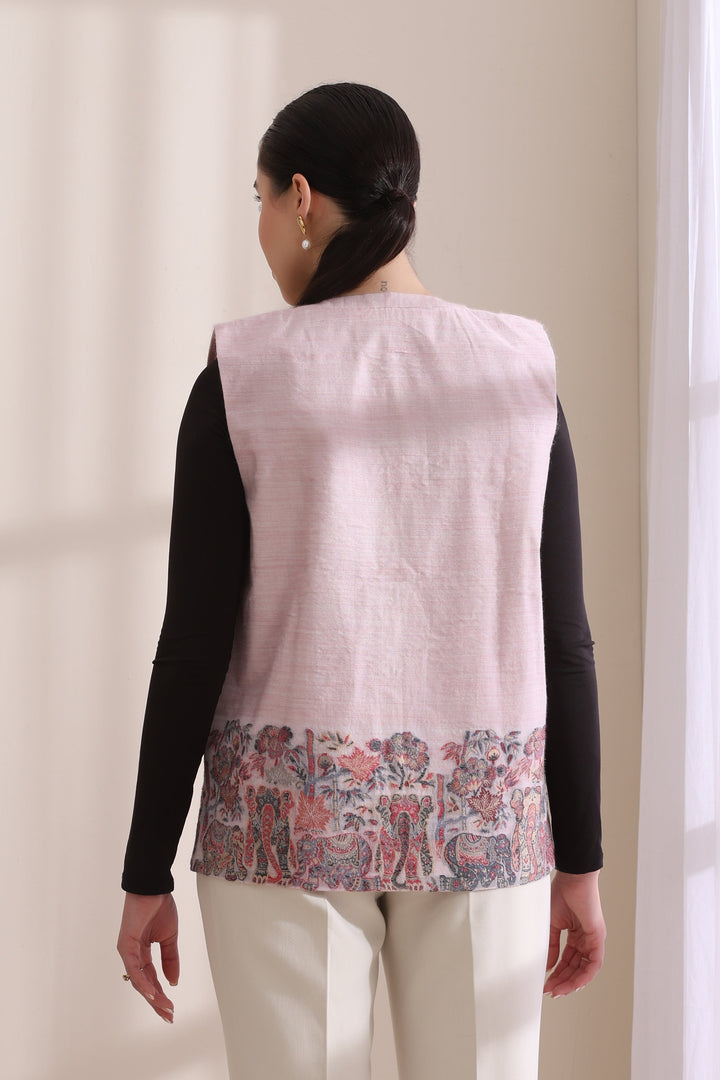 Ashva woven jacket Cashmere Fine Wool in a cheerful Pink Multi pattern | Made To Order
