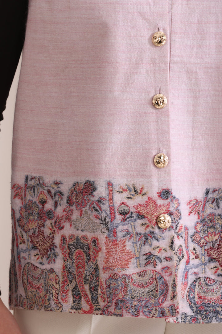 Ashva woven jacket Cashmere Fine Wool in a cheerful Pink Multi pattern | Made To Order